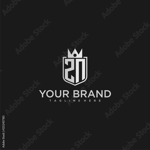 ZN initial monogram shield and crown vector image