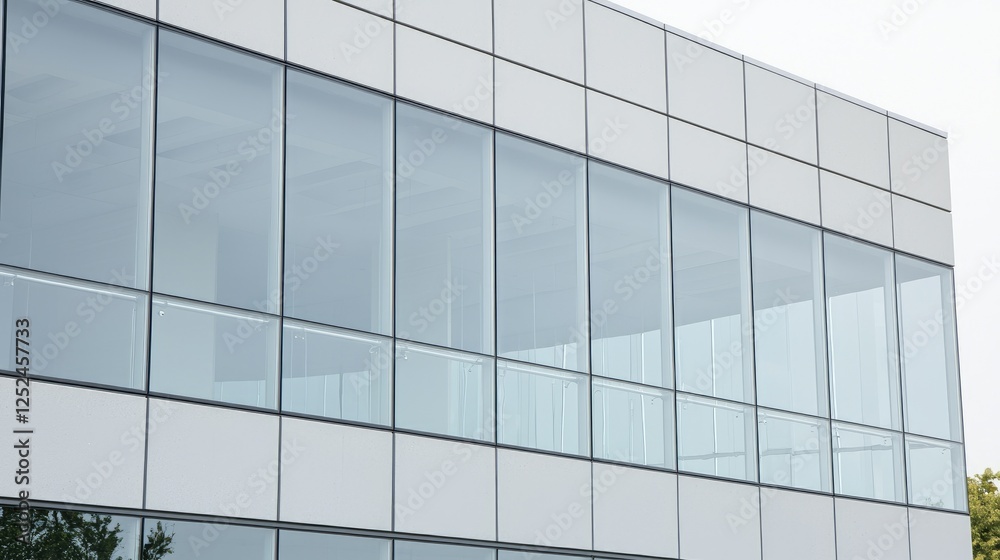 Modern office building facade with large windows Modern office building facade with large windows