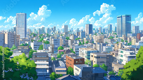 A Sunny Day View of a Vibrant Cityscape