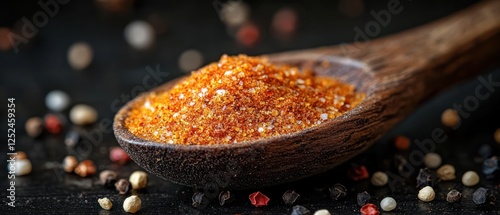 Coarse Spices in Wooden Spoon Close-Up Dramatic Lighting