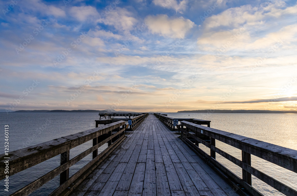 Picturesque Pier at Sunrise Over Tranquil Waters and Vibrant Sky Picturesque Pier at Sunrise Over Tranquil Waters and Vibrant Sky