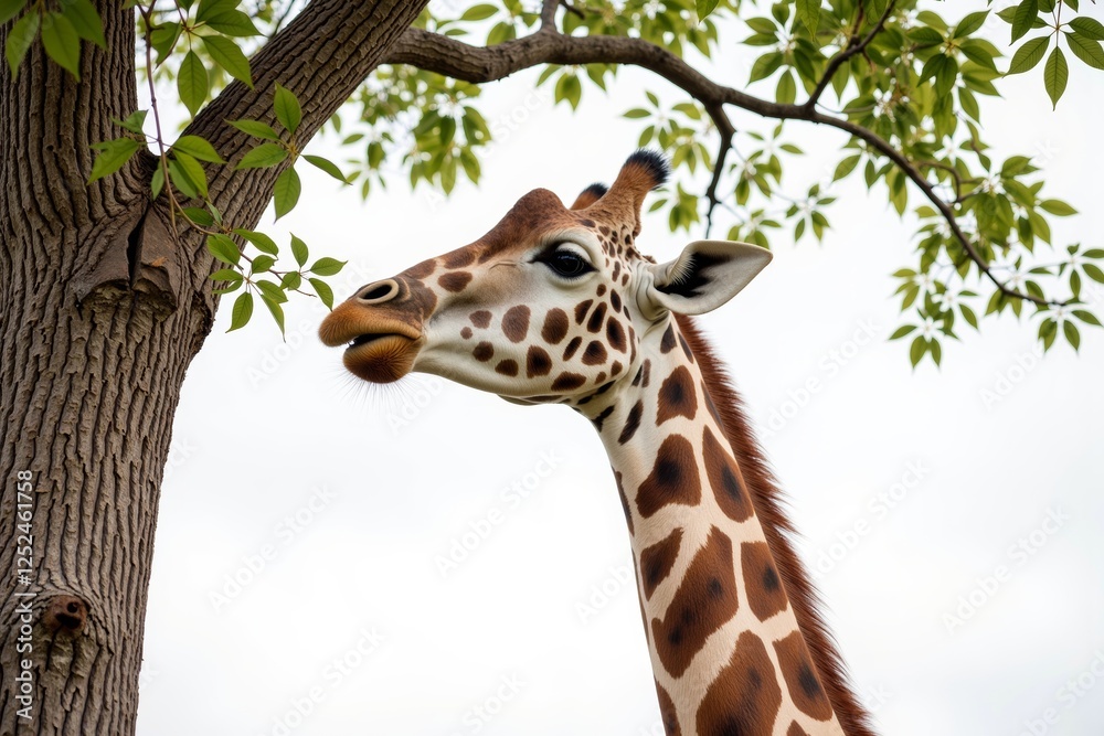 Various kinds of animals.A giraffe eats grass. Various kinds of animals.A giraffe eats grass.