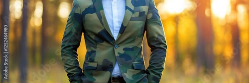 friendly man wearing camouflaged business suit 