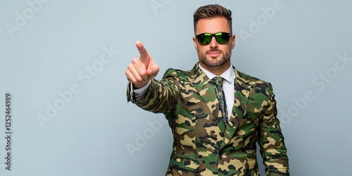 friendly man wearing camouflaged business suit 