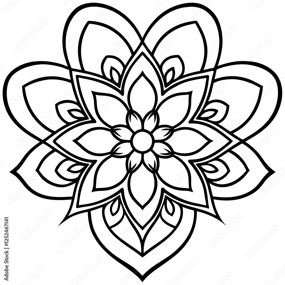 Obraz premium Symmetrical Mandala Hearts Line Art Perfection
