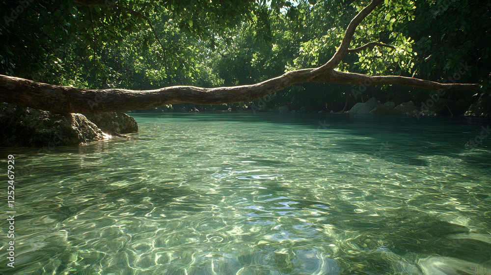 Obraz premium tranquil forest scene with clear water and tree branch