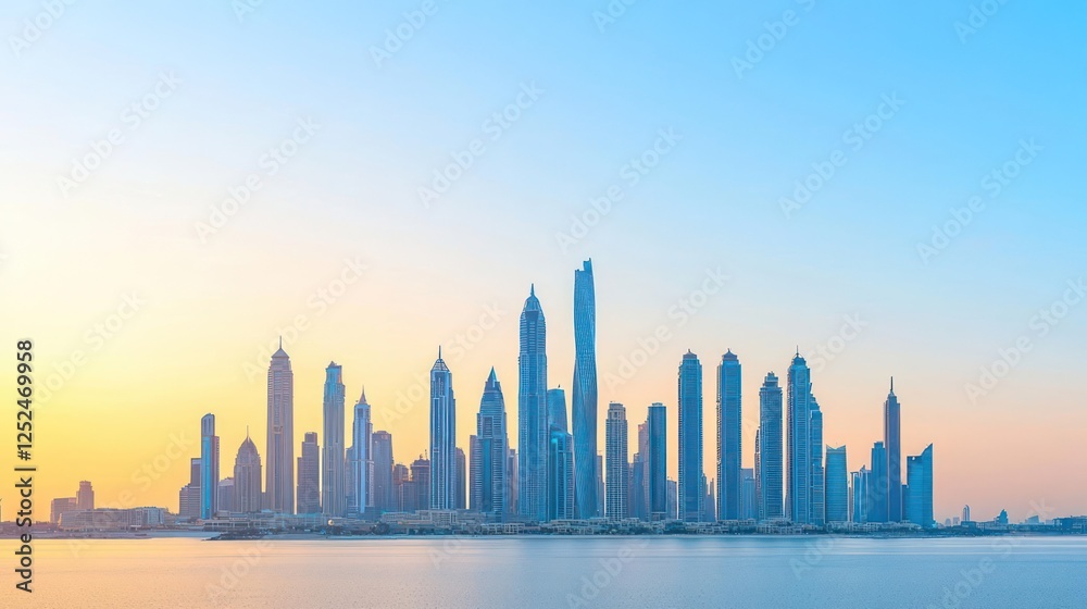 Dubai Skyline Sunset Panorama View Dubai Skyline Sunset Panorama View