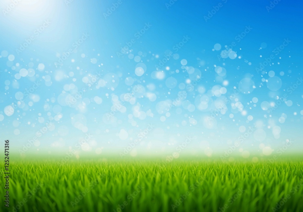 With its low angle perspective and focus on the lush green grass, this image evokes a sense of being immersed in nature, complemented by a dreamy bokeh background With its low angle perspective and focus on the lush green grass, this image evokes a sense of being immersed in nature, complemented by a dreamy bokeh background