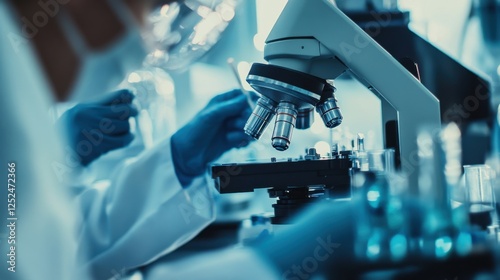 A close-up of engineers in a biotechnology lab, using precision instruments for genetic research, Biotechnology research scene