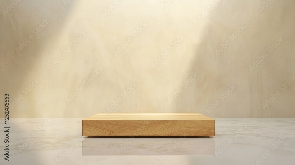 Polished Wooden Slab on Reflective Surface with Neutral Background Polished Wooden Slab on Reflective Surface with Neutral Background