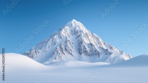 Wallpaper Mural Snow-capped mountain peak, clear sky, winter landscape, travel poster (1) Torontodigital.ca