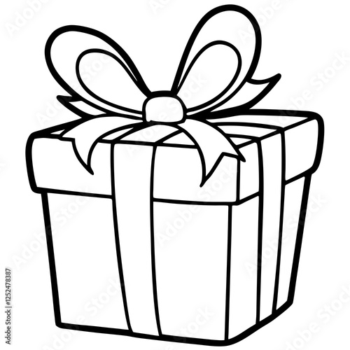 Wrapped gift with a bow line art vector