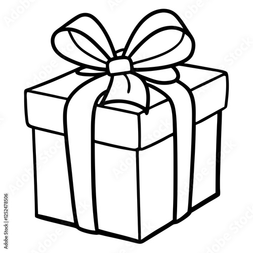 Wrapped gift with a bow line art vector