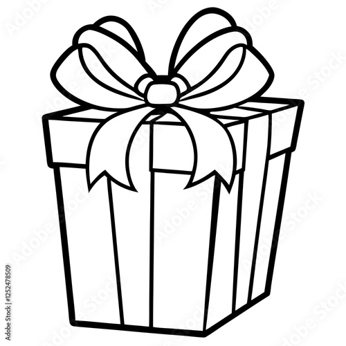 Wrapped gift with a bow line art vector