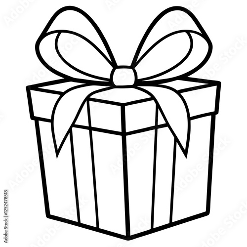 Wrapped gift with a bow line art vector