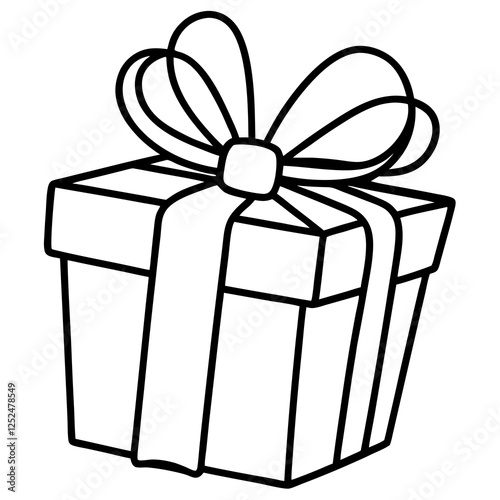 Wrapped gift with a bow line art vector