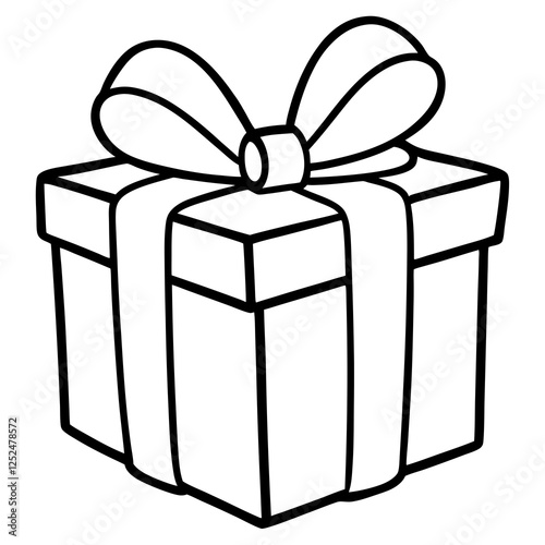 Wrapped gift with a bow line art vector