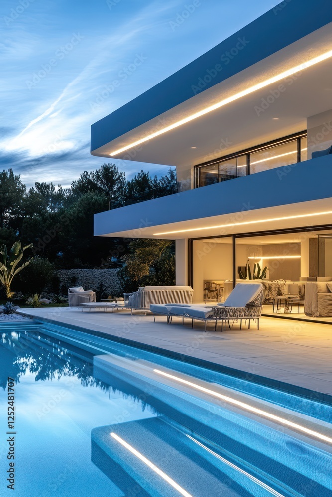 Fototapeta premium Modern villa twilight poolside luxury (1)