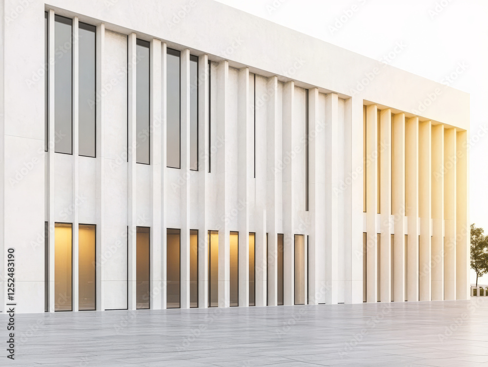 Modern architectural design featuring minimalist facade and clear windows in bright daylight Modern architectural design featuring minimalist facade and clear windows in bright daylight