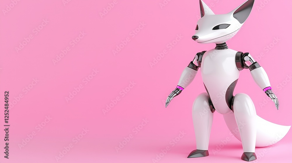 Fototapeta premium Cute robotic fox character with unique design on pink background