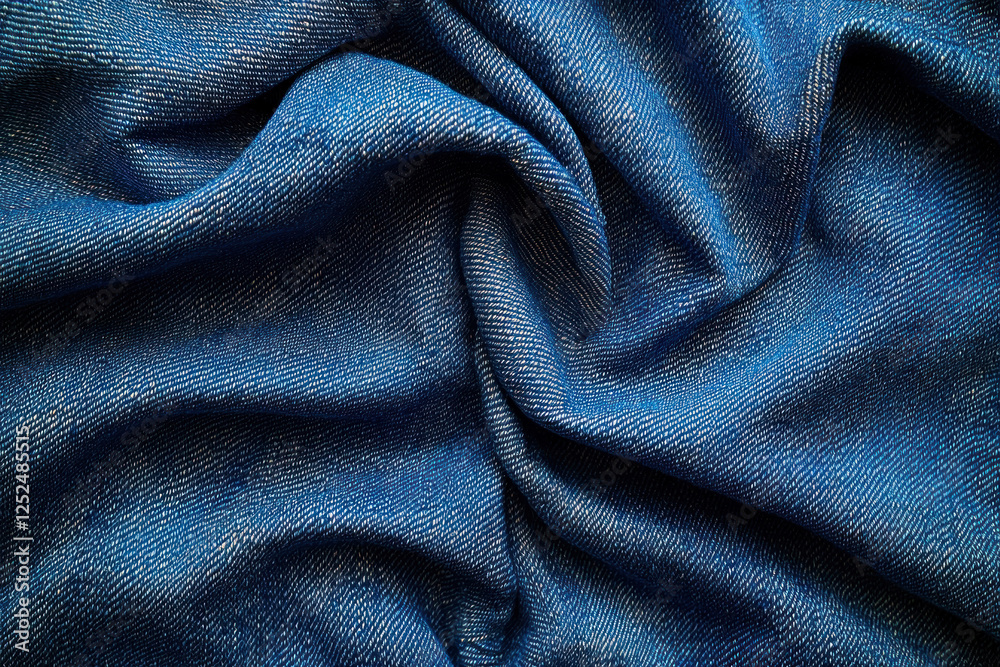 Fototapeta premium Folded blue denim fabric texture background for apparel design