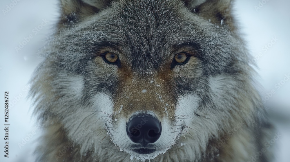 Fototapeta premium Majestic Wolf in Winter Wonderland: A Close-Up Portrait