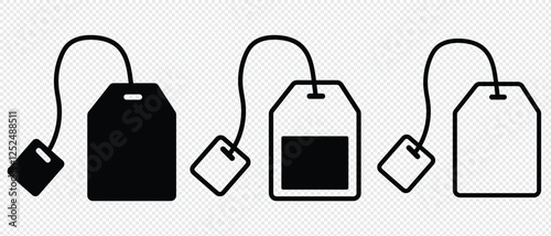 Tea bag icons set. Teabag icon. Teabag symbol. Herb tea bag packaging for morning beverage logo. Vector illustration. 