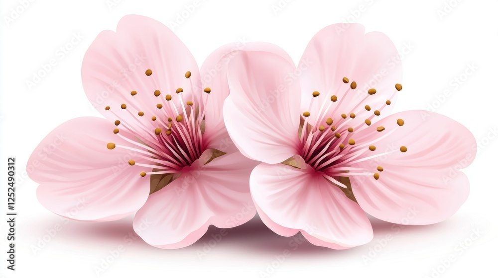 Delicate Pink Cherry Blossom Flowers in Full Bloom Against a Soft White Background Delicate Pink Cherry Blossom Flowers in Full Bloom Against a Soft White Background