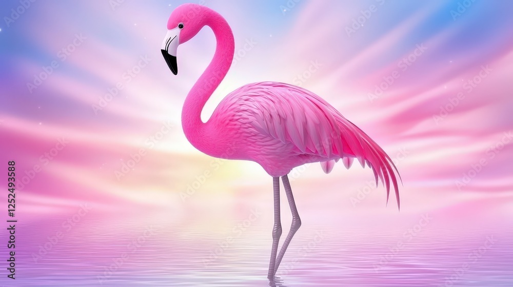 Naklejka premium Vibrant Pink Flamingo Standing Gracefully Against Colorful Background