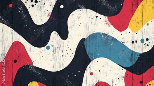 Wallpaper Mural Bold Abstract Art Featuring Wavy Shapes in Dark Blue White Red and Yellow on Textured Background Torontodigital.ca