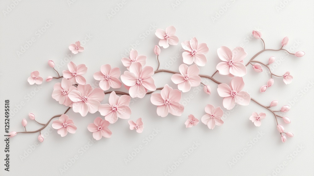 Elegant pink cherry blossom arrangement on a white background Elegant pink cherry blossom arrangement on a white background