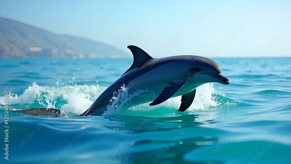 Naklejka premium Stunning High-Definition Dolphin Image – Graceful Marine Beauty in Crystal Clear Waters.