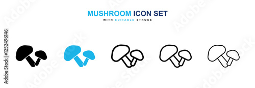 Mushroom icons vector collection in black and blue colors on white background