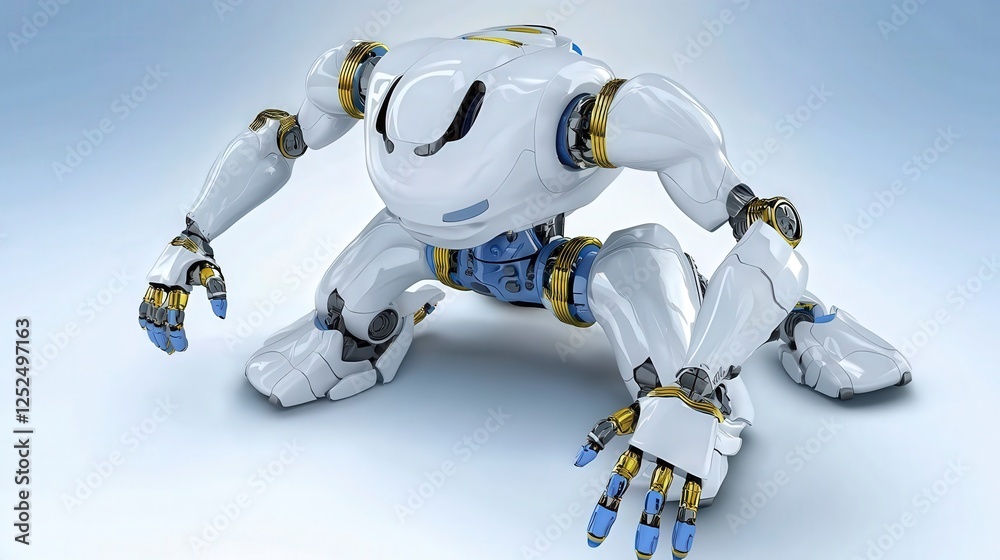 Futuristic Robot Crawling in a High-Tech Environment Futuristic Robot Crawling in a High-Tech Environment