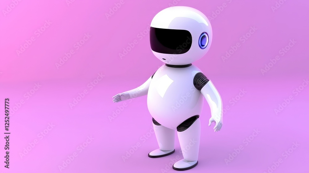 Fototapeta premium Cute white robot character with pink background, modern design