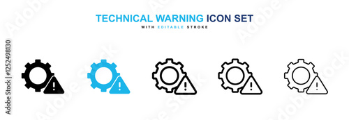 Technical warning icons vector collection in black and blue colors on white background