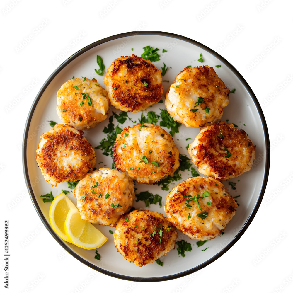 Plate of Homemade Crab Cakes with a Fresh Lemon Plate of Homemade Crab Cakes with a Fresh Lemon