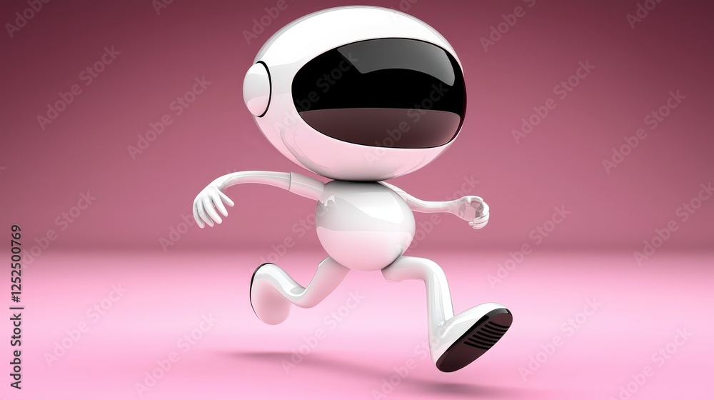 Playful Robot Character Running in a Vibrant Pink Background Playful Robot Character Running in a Vibrant Pink Background