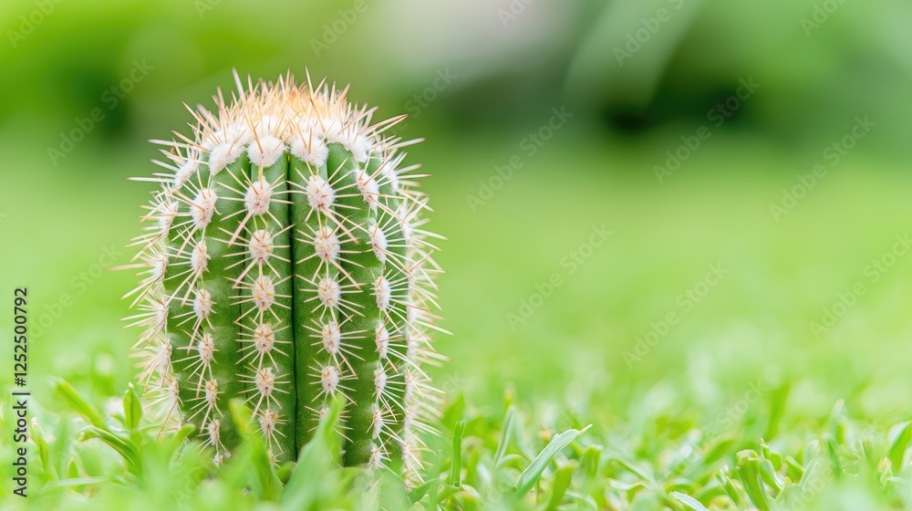 Small cactus in grassy field Small cactus in grassy field