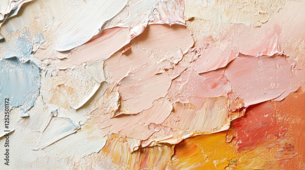 Naklejka premium Macro Abstract Oil Painting with Thick Brush Strokes in Peach Yellow and Light Blue