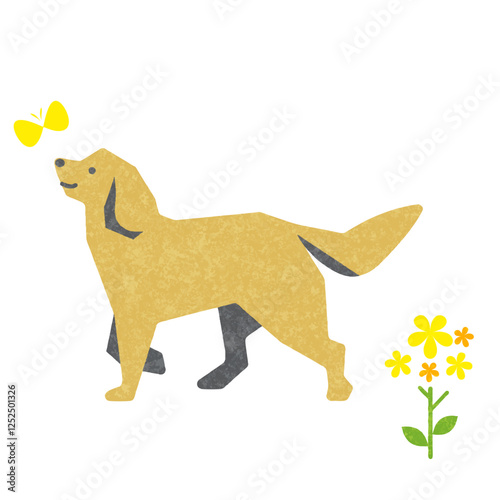 春を喜ぶ犬　カラフルで楽しい水彩風イラスト