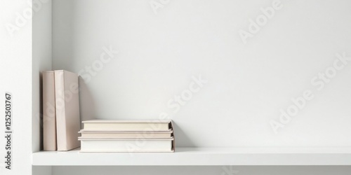 Minimalist Bookshelf Arrangement Featuring Pale Neutral Colored Books on a White Shelf