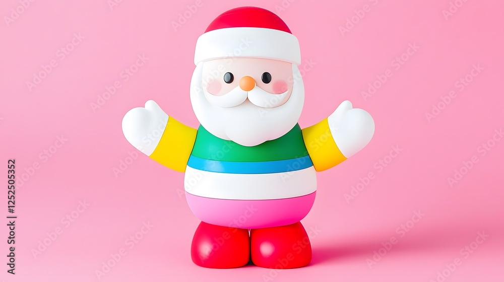 Fototapeta premium Colorful Santa Toy on Pink Background, Vibrant Holiday Decoration