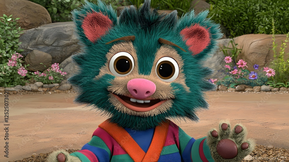 Obraz premium Colorful animated character with cheerful expression in nature setting