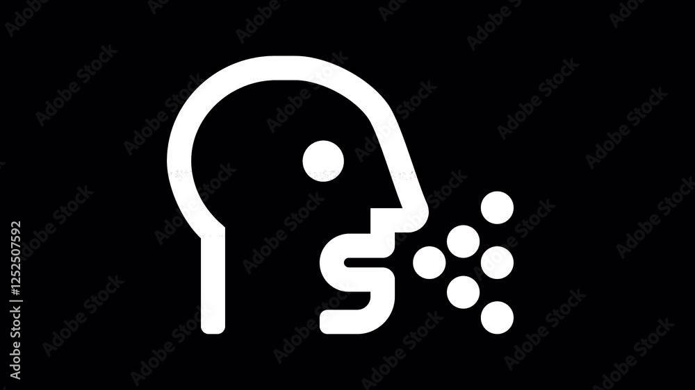 Icon head side cough is distorted. Glitch. Noise, chromatic aberration, geometric distortion. Transparent background, looped. In-Out looped. Alpha BW at the end Icon head side cough is distorted. Glitch. Noise, chromatic aberration, geometric distortion. Transparent background, looped. In-Out looped. Alpha BW at the end