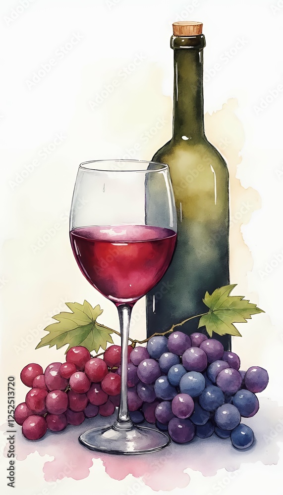 green grape posters dec cafe bunches wine set leaves grapes red watercolor wine branches design glass bottle corkscrew wine watercolor menu restaurant blue grapes wine glass wine bottle greeting
