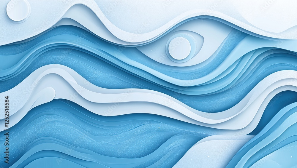 Fototapeta premium Abstract Blue Waves: Layered Paper Design with Subtle Texture and Depth, Creating a Calming Visual Experience.