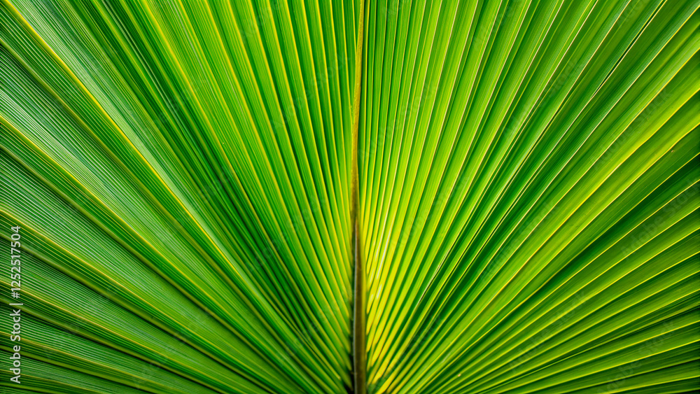 Close-up of a vibrant green palm leaf vein pattern Close-up of a vibrant green palm leaf vein pattern