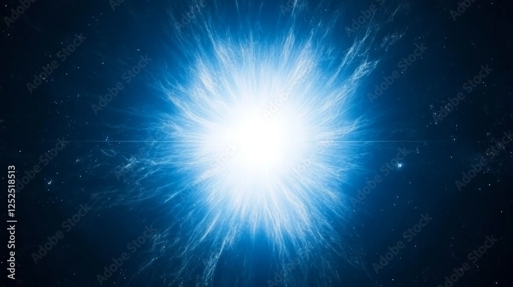 Brilliant Blue Celestial Star Explosion Radiating Light Across Space and the Universe at Large. Brilliant Blue Celestial Star Explosion Radiating Light Across Space and the Universe at Large.