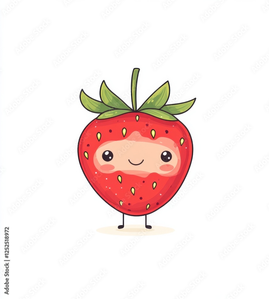 Obraz premium Cute cartoon strawberry character with smiling face and little arms